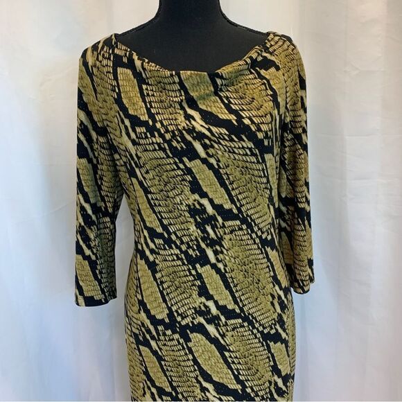 𝅺JONES New York green snake print long sleeve midi dress Sz 6 stretchy - Picture 3 of 11
